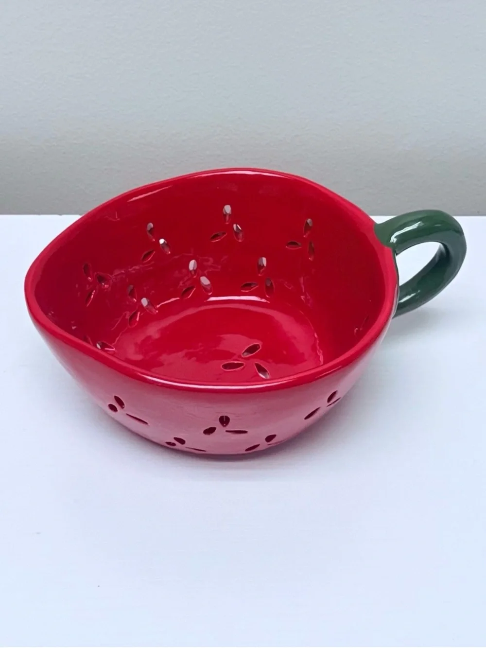Red Strawberry Ceramic Berry Bowl with Green Leaf Handle, Target Bullseye 2026
